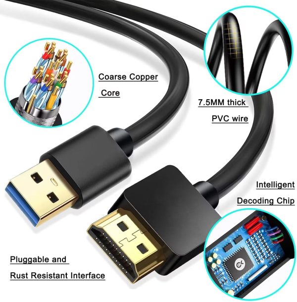 6.6FT USB to HDMI Adapter Cable, USB 3.0 to HDMI Male 1080P HD Monitor Display Audio Video Converter Cable Cord Supports Windows 7/8/8.1/10 and Mac os Systems - Image 5