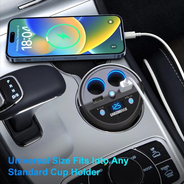 CAR AND DRIVER Bluetooth FM Transmitter Cup Holder for Car with Built-in Dual USB Fast Charging Ports & Dual Cigarette Lighter 12V Power Sockets. Audio Adapter Receiver Wireless. Handsfree Car Kit - Image 2
