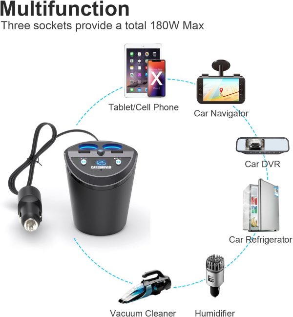 CAR AND DRIVER Bluetooth FM Transmitter Cup Holder for Car with Built-in Dual USB Fast Charging Ports & Dual Cigarette Lighter 12V Power Sockets. Audio Adapter Receiver Wireless. Handsfree Car Kit - Image 3