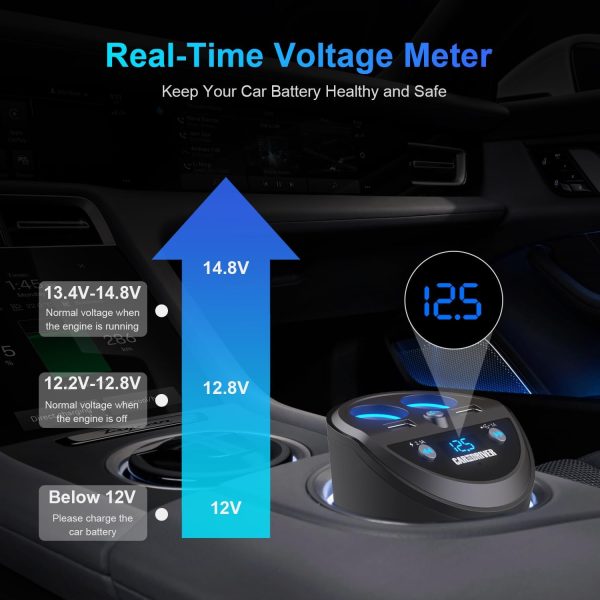 CAR AND DRIVER Bluetooth FM Transmitter Cup Holder for Car with Built-in Dual USB Fast Charging Ports & Dual Cigarette Lighter 12V Power Sockets. Audio Adapter Receiver Wireless. Handsfree Car Kit - Image 5