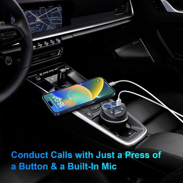 CAR AND DRIVER Bluetooth FM Transmitter Cup Holder for Car with Built-in Dual USB Fast Charging Ports & Dual Cigarette Lighter 12V Power Sockets. Audio Adapter Receiver Wireless. Handsfree Car Kit - Image 6