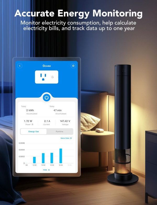 Govee Smart Plug with Energy Monitoring, WiFi Bluetooth Plug Work with Alexa and Google Assistant, 15A Smart Outlets with Timer & Group Controller, No Hub Required, ETL&FCC Certified for Home, 2 Pack - Image 2