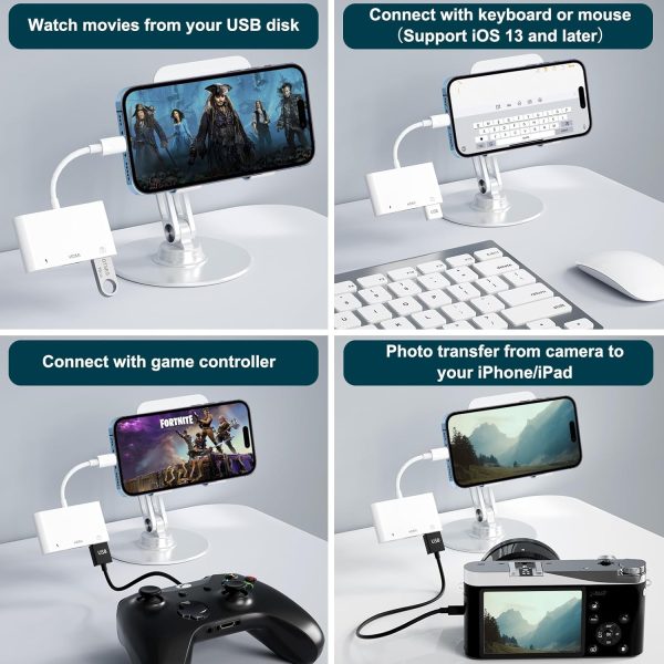 HDMI Adapter, 3 in 1 USB Camera Adapter with 1080P Digital AV HDMI Adapter + Charging Splitter, Support USB Flash Drive, MIDI Keyboard, Mouse, Ethernet Adapter - Image 5
