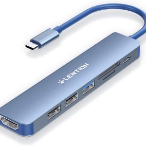 LENTION USB C Hub with 100W Charging, 4K HDMI, Dual Card Reader, USB 3.0 & 2.0 Compatible 2023-2016 MacBook Pro, New Mac Air/Surface, Chromebook, More, Stable Driver Adapter (CB-CE18,Blue)
