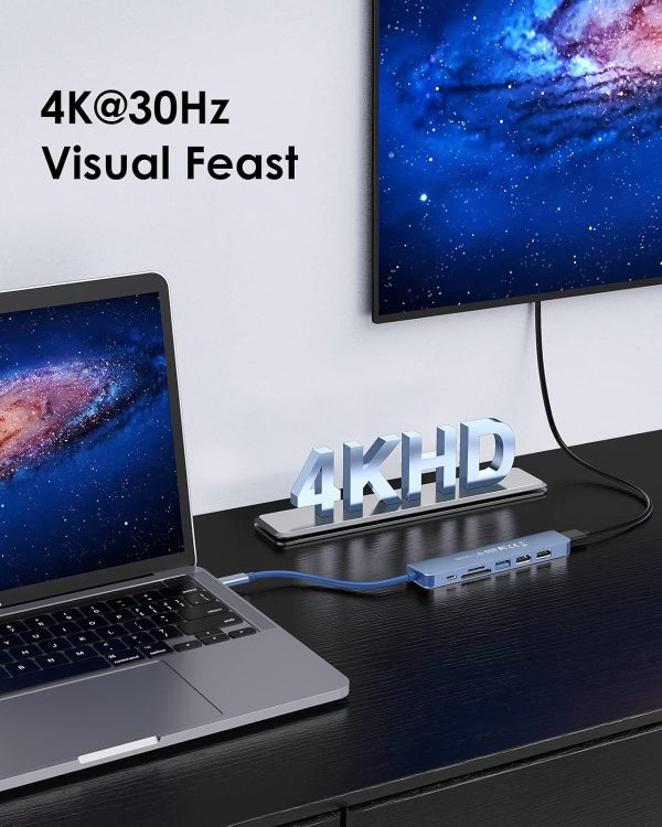 LENTION USB C Hub with 100W Charging, 4K HDMI, Dual Card Reader, USB 3.0 & 2.0 Compatible 2023-2016 MacBook Pro, New Mac Air/Surface, Chromebook, More, Stable Driver Adapter (CB-CE18,Blue) - Image 2