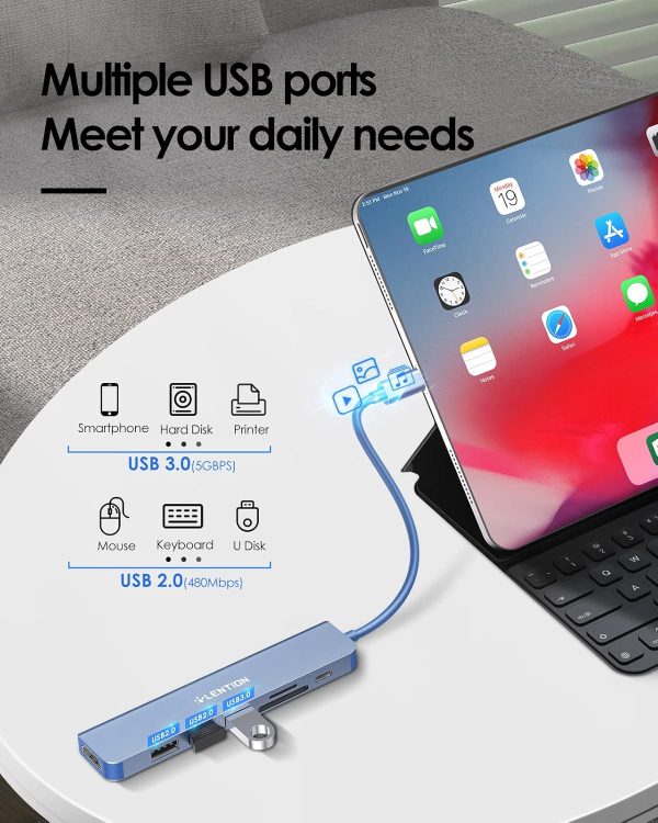LENTION USB C Hub with 100W Charging, 4K HDMI, Dual Card Reader, USB 3.0 & 2.0 Compatible 2023-2016 MacBook Pro, New Mac Air/Surface, Chromebook, More, Stable Driver Adapter (CB-CE18,Blue) - Image 4