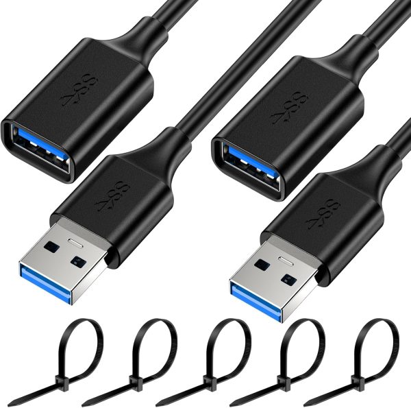 USB Extender Cord 7FT(2 Pack), USB 3.0 Extension Cable, USB A Male to Female, Compatible for USB Flash Drive, Hard Drive, Card Reader, Webcam, Printer, Keyboard, Mouse, Playstation, Xbox, VR Headset