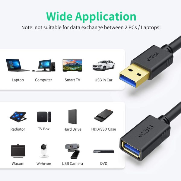 VCZHS USB Extension Cable, (2 Pack,3.3FT) USB Extender USB 3.0 Extension Cable USB Male to Female for USB Flash Drive, Keyboard,Mouse,Printer, Webcam - Image 3