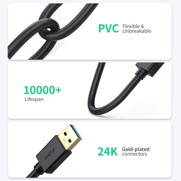 VCZHS USB Extension Cable, (2 Pack,3.3FT) USB Extender USB 3.0 Extension Cable USB Male to Female for USB Flash Drive, Keyboard,Mouse,Printer, Webcam - Image 5